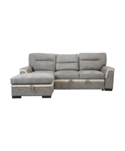 DIVANO LETTO ANGOLARE "ERIKA" IN TESSUTO GRIGIO CON PENISOLA A SINISTRA, 254X92/165X102 CM
